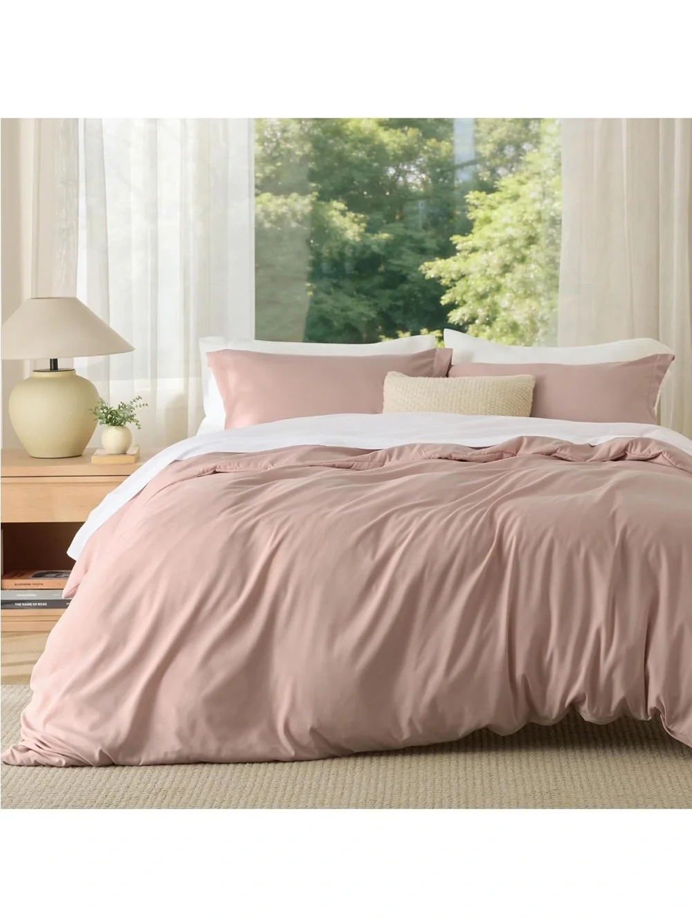 NEW Bedsure Duvet Cover Queen Size, 3Pcs Double Brushed Bedding Set, Dusty Rose